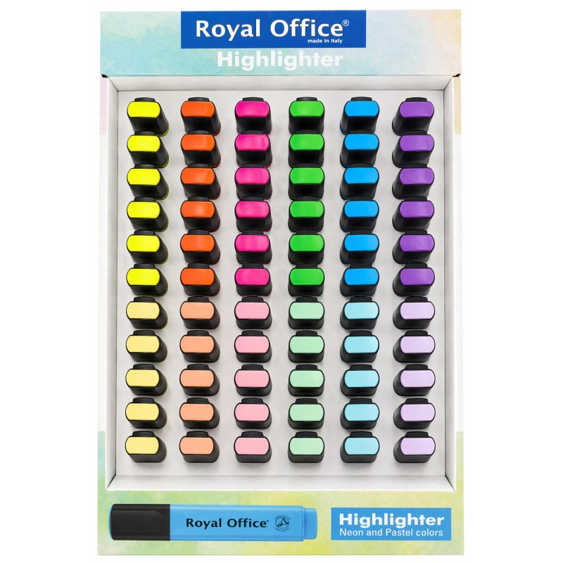 EVIDENZIATORI ROYAL OFFICE 12 COLORI ASSORTITI FLUO PASTEL EXPO 72 +180 PZ 252 TOTALI