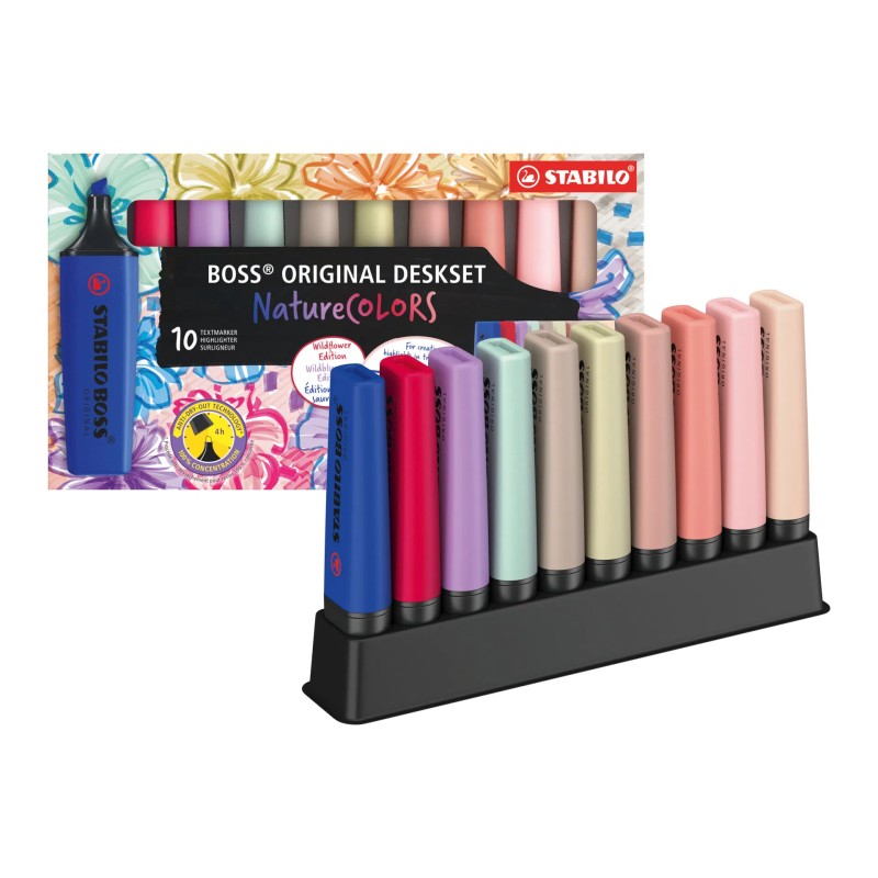 EVIDENZIATORI STABILO BOSS NATURECOLORS + WILDFLOWER ESPOSITORE 10 PZ COLORI ASSORTITI 7010-3-5