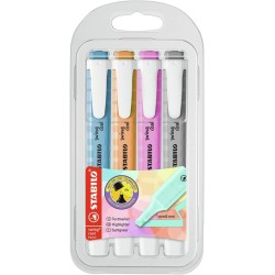 EVIDENZIATORI STABILO SWING COOL PASTEL 4PZ CARDBOARD AZZURRO - PESCA - ROSA - GRIGIO 275/4-08-2