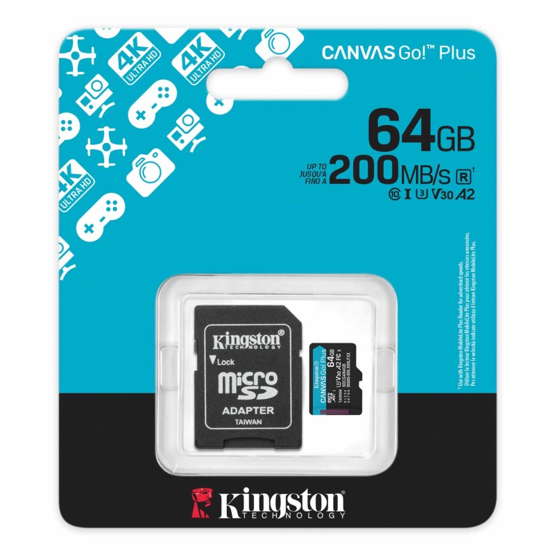 KINGSTON MICRO SDXC CANVAS GO PLUS SDCG4 64GB Tassa siae Inclusa