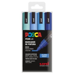 MARKER UNI POSCA PM-5 CONFEZIONE 4 COLORI blu, azzurro, celeste e verde navy