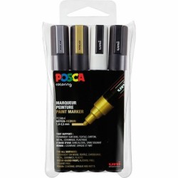 MARKER UNI POSCA PM-5 CONFEZIONE 4 COLORI ORO ARGENTO BIANCO NERO