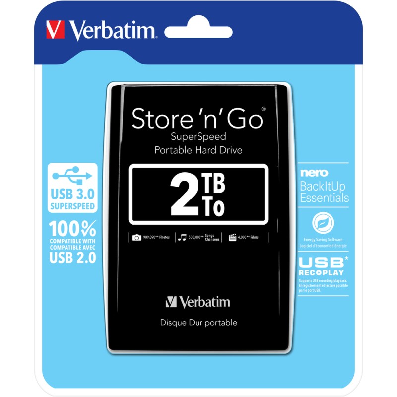 VERBATIM HDD 2TB COD 53177  USB 2TB COLORE BLACK