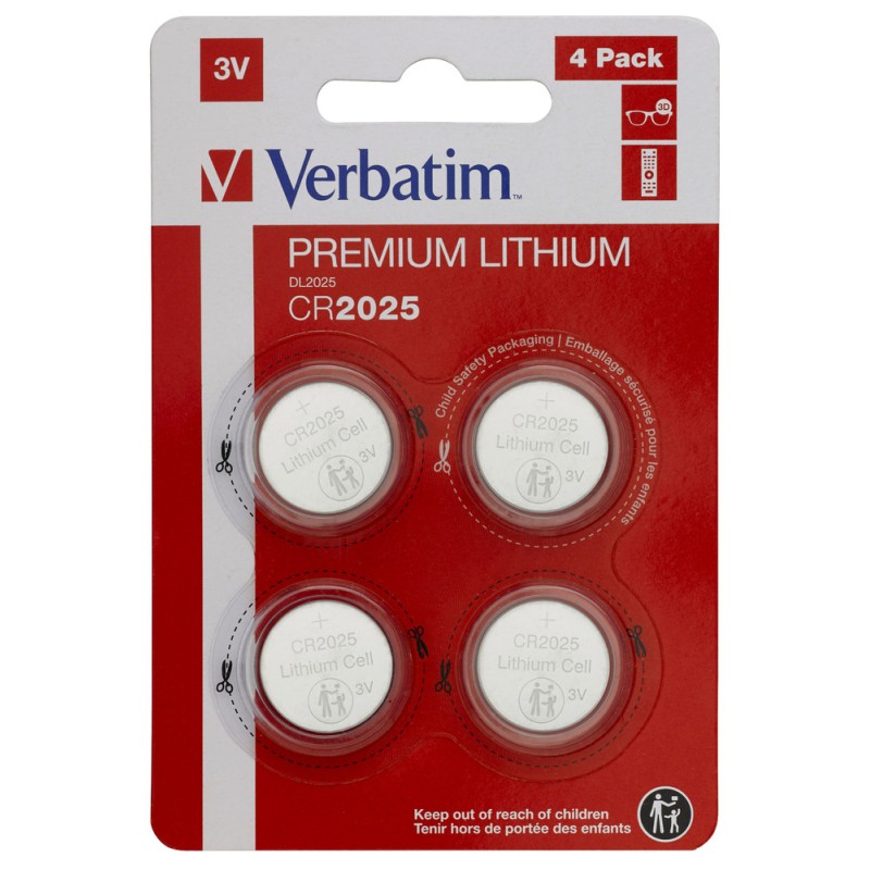VERBATIM LITHIUM BATTERY CR2025 3V 4 PACK 49532