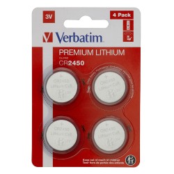 VERBATIM LITHIUM BATTERY CR2450 3V 4 PACK 49535