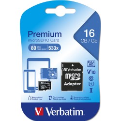 VERBATIM MICRO SD MEMORY CARD SDHC PREMIUM 16 GB 44082
