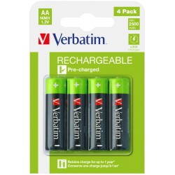 VERBATIM RECHARGEABLE BATTERY AA 4 PACK / HR6 49517