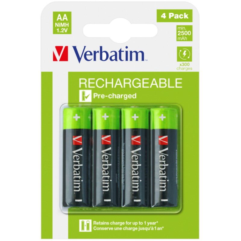 VERBATIM RECHARGEABLE BATTERY AA 4 PACK / HR6 49517