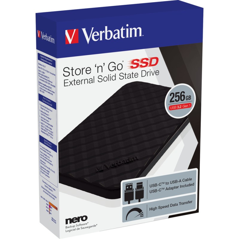VERBATIM SSD STORE ´N´ GO PORTABLE USB 3.2 GEN1 256GB BLACK (USB-C Type)  53249