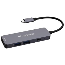 VERBATIM USB-C Essentials Multiport 4 Port Hub, HDMI / USB / 100W PD - 32155 T.-Code: 84718000 EAN Code 0023942321552